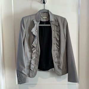 Like New White House Black Market Grey Blazer with Ruffle Details Size 4